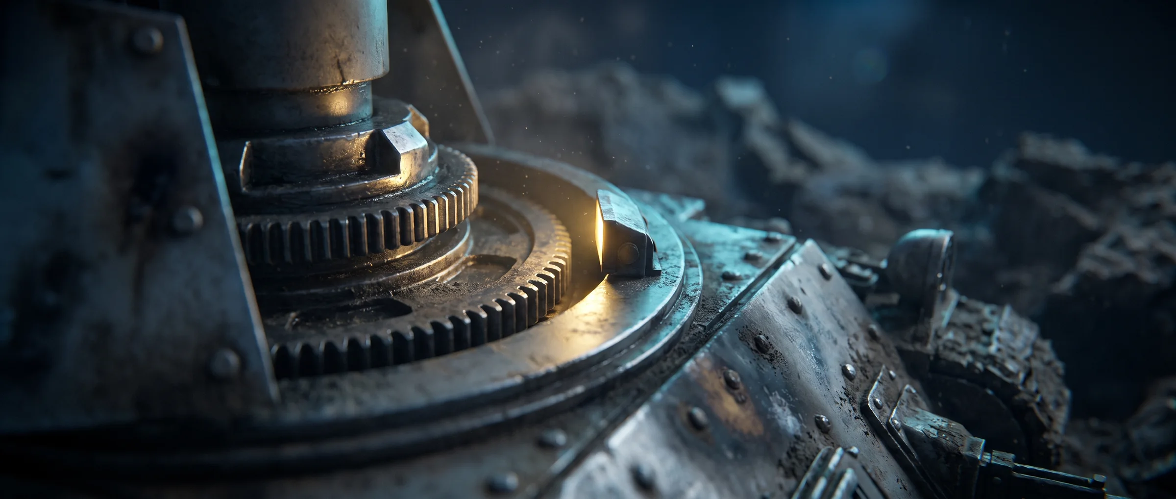 The aiming mechanism of an artillery machine, close up